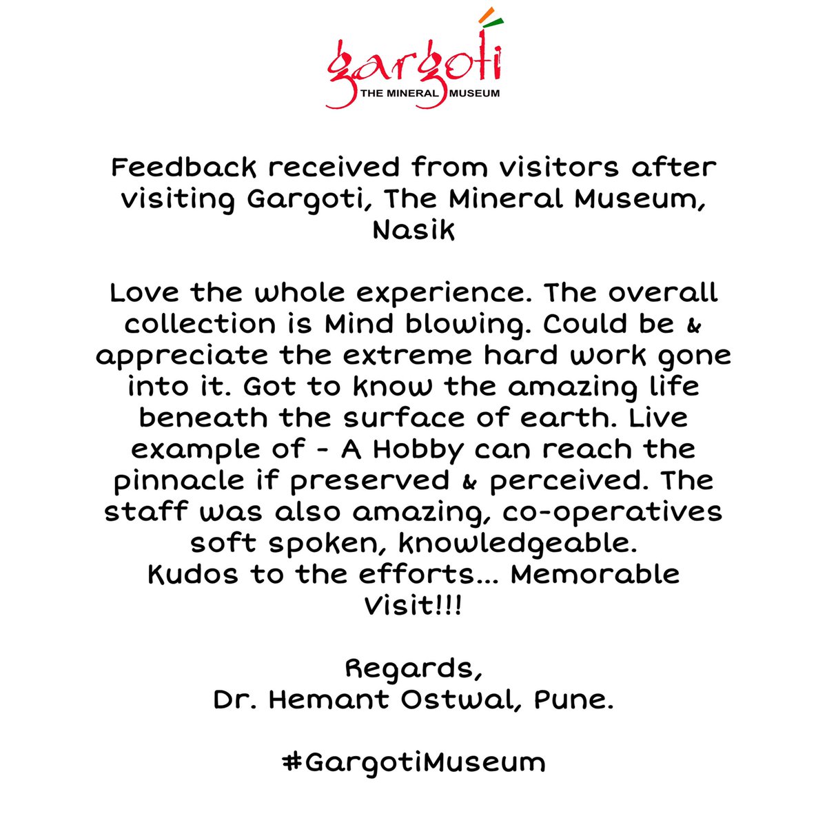 Gargoti's tweet photo. Feedback received from visitors after visiting Gargoti, The Mineral Museum, Nasik
#gargotimuseum #nasik #nashik #nashikcity #nashiktourism #pune #mumbai #maharashtratourism #indiatourism #indiantraveller #incredibleindia #india #indianmuseum #museumsofindia #museuminindia https://t.co/6WmypWu3kw
