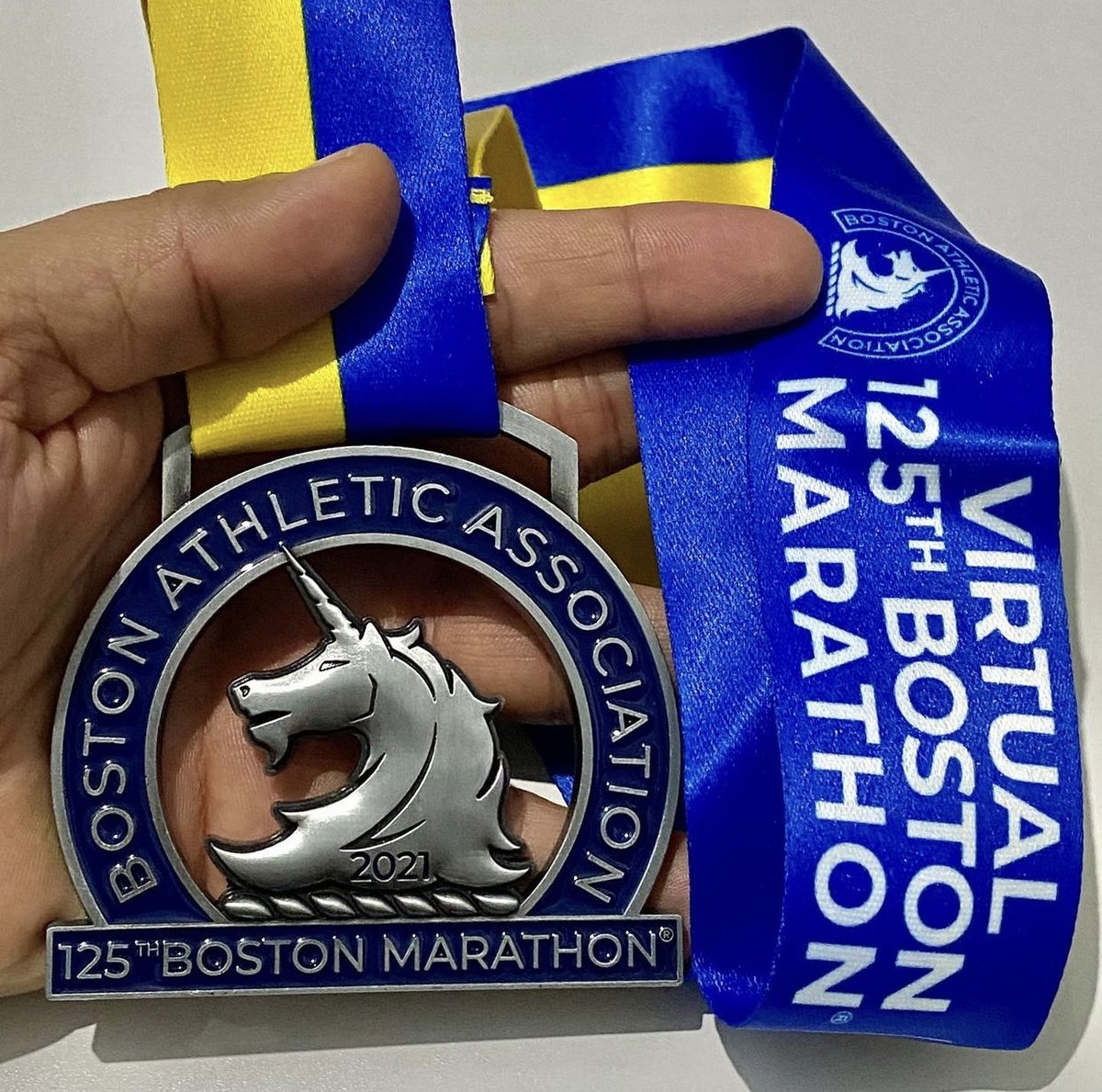 bostonmarathon's tweet photo. Happy #MedalMonday! Finishers from around the globe are receiving their Virtual 125th Boston Marathon finishers medal! You've put in the work and have earned that medal, wear it proudly. 

Show us your shiny new medals &amp; how you're celebrating by tagging us &amp; using #RunTo125. https://t.co/vR8R3Y13hm
