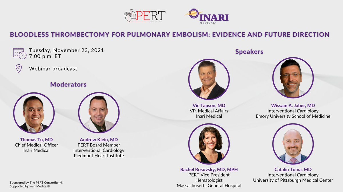 InariMedical's tweet photo. There's still time to register! Join us &amp; @PERTConsortium tomorrow for "#BloodlessThrombectomy for #PulmonaryEmbolism: Evidence and Future Direction."

📅  11/23 7 pm ET

Register: https://t.co/3nOOzmO5IT https://t.co/QCbOIH4gsN