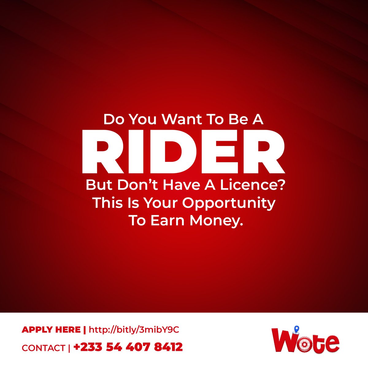 wotegh's tweet image. Want to join our team? All you need is a Ghana card and the urge to work.

#rider #electircvehicles #deliveryday #employment #earnmoney #electricvehicles