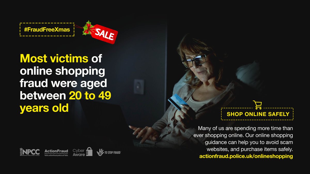 During last year's festive shopping period, most victims of online shopping fraud were aged between 20 to 49 years old. Here are some top tips to help you shop online se-curely this year: actionfraud.police.uk/onlineshopping #FraudFreeXmas
