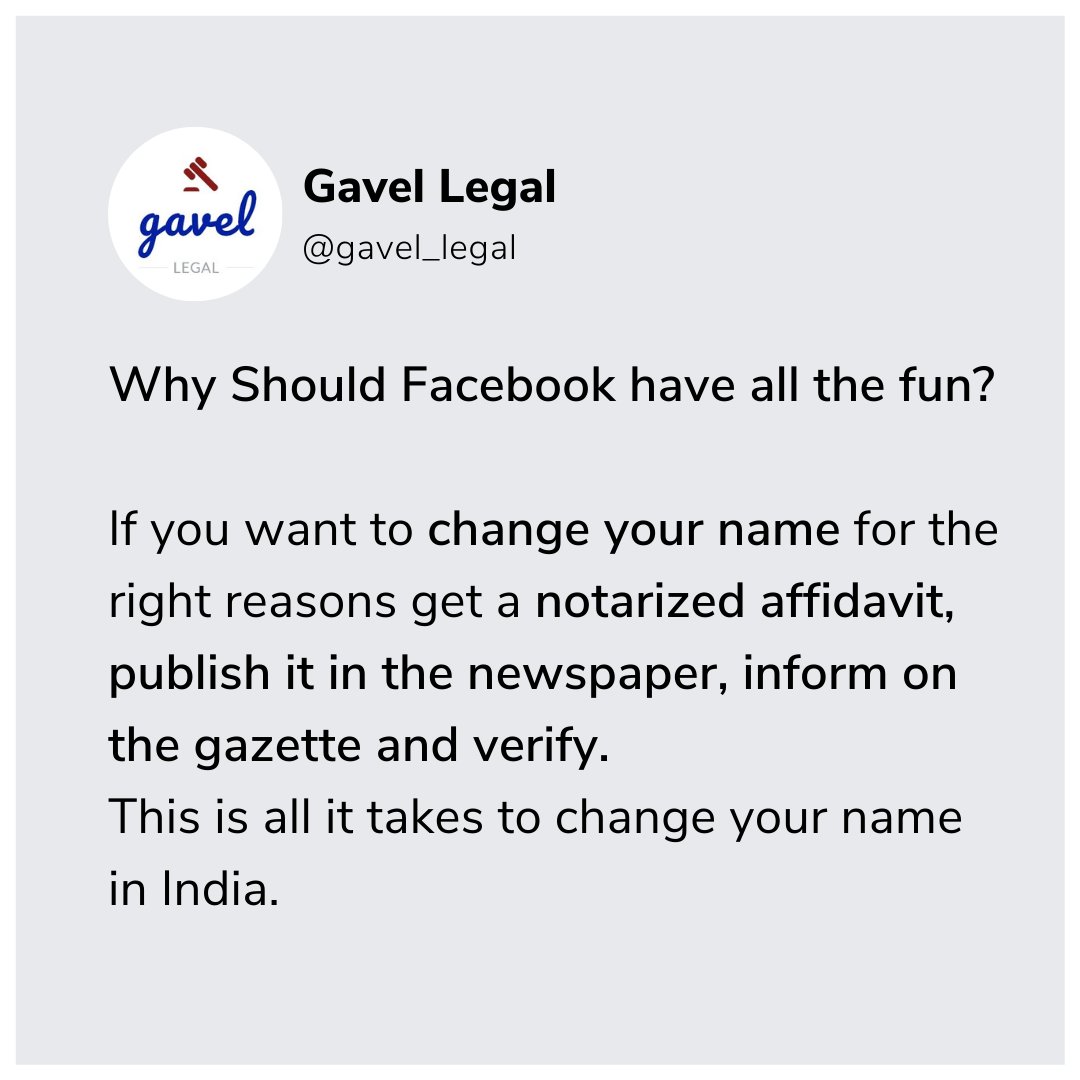 gavel_legal's tweet photo. Facebook has changed its name to "Meta". Here are some key take away in case you also want to change your name 😉
#name_change #meta #facebook #legal #law #legal_help #legal_knowledge #simplelaw #gavel_legal #facts #legal_facts #law_made_easy #knowledge #fact #simplefacts https://t.co/RpR8bm0jgx
