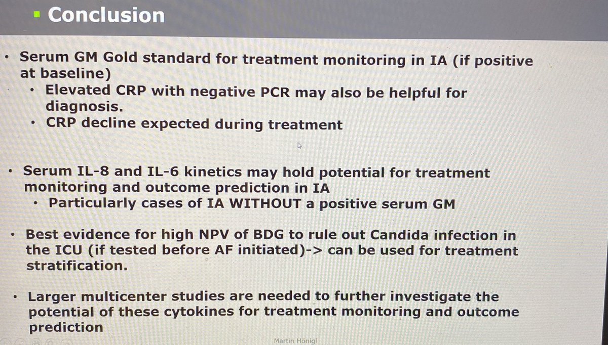 KoehlerPh's tweet image. Fungal biomakers to aid in individualized antifungal therapy 🙏🙏 to @martinhoenigl @eurconfmedmycol guiding us through the existing data: how to approach and manage our patients. @CornelyOliver