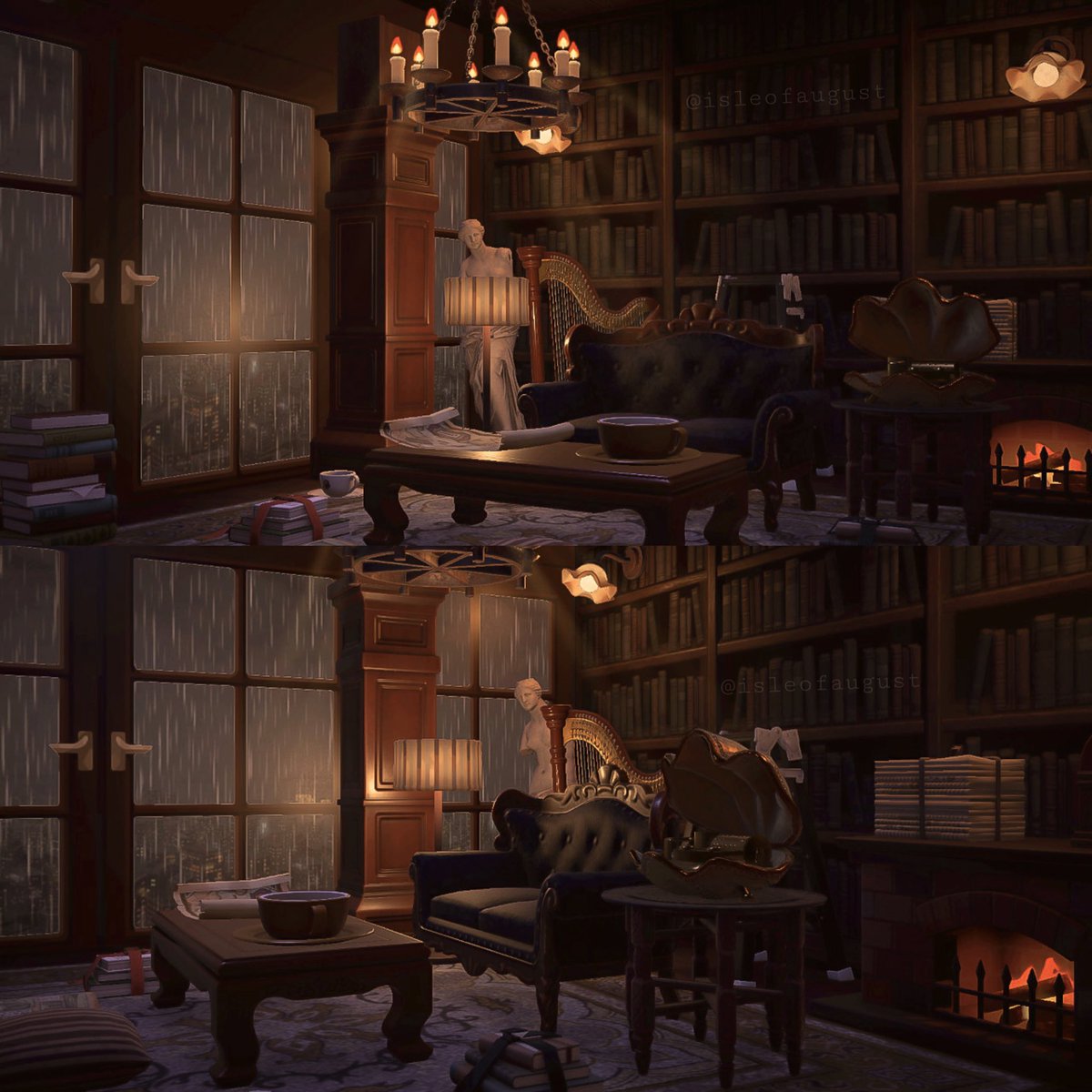 isleofaugust's tweet image. Rainy evenings in the study🌧🤎

#acnh #animalcrossing