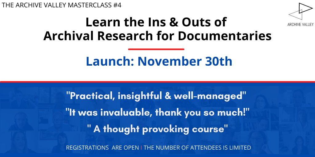 🎥 Only 1 week left! Join the <a href="/ArchiveValley/">Archive Valley</a> Masterclass #4 to learn the best practices in archival research for documentaries - together with other doc professionals from all over the world! 
For more info and registration : cutt.ly/oTDZszY