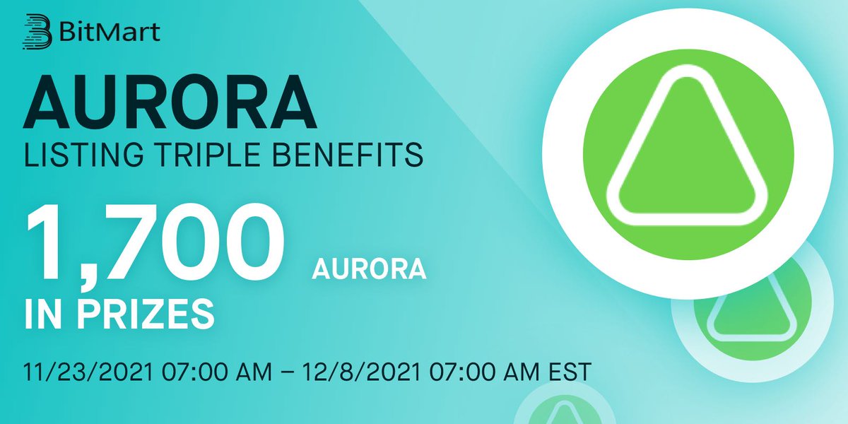 BitMartExchange's tweet photo. 🔔 Aurora (AURORA) will list on BitMart at 07:00 AM on November 23, 2021 EST! 

🎉 To celebrate the listing of AURORA, we are giving away 1,700 AURORA in our AURORA Social Media Airdrops, Buy &amp; Earn, and Trading Competition Events!

👉 Details: https://t.co/0geAKRkkWn https://t.co/HTBMMwW1Sa