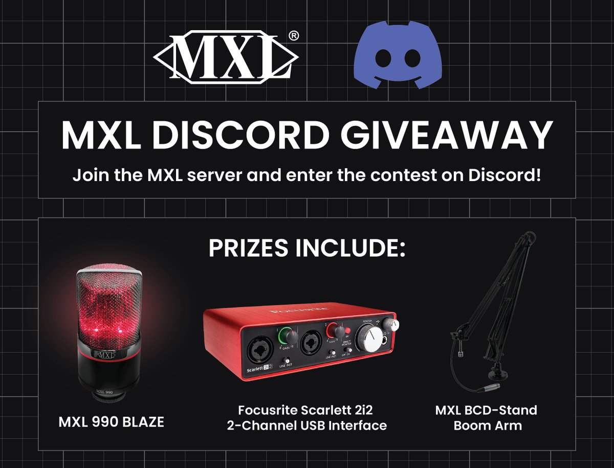 Need more than 280 characters to express yourself? We are now on #Discord! Join the conversation and enter to win a prize pack including an MXL 990 Blaze,<a href="/WeAreFocusrite/">Focusrite</a> Scarlett 2i2 interface and BCD Stand boom arm! JOIN NOW
discord.gg/qfhe6gRY