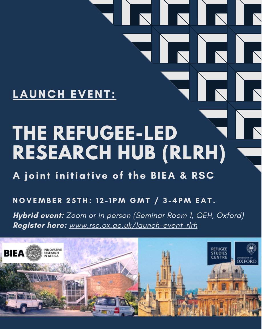 Join us on Thurs 25th, 12pm GMT / 3pm EAT, for the launch of the Refugee-Led Research Hub (RLRH), a collaborative initiative with <a href="/The_BIEA/">British Institute in Eastern Africa</a>. Learn more about the RSC &amp; BIEA partnership and activities planned for the year. Details &amp; registration link here: bit.ly/3cEz3O2