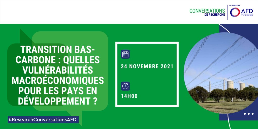🗓️Mercredi #ResearchConversationsAFD #Webinaire Quelles sont les économies exposées et vulnérables dans le cadre de la transition bas-carbone? Quelles mesures politiques appliquer dans ce contexte?
Inscriptions ➡️bit.ly/3E5ycSm
<a href="/HDjoufelkit/">Helene Djoufelkit</a> <a href="/marianadehe/">Mariana Deheza</a> <a href="/guilhermagacho/">Guilherme Magacho</a>
