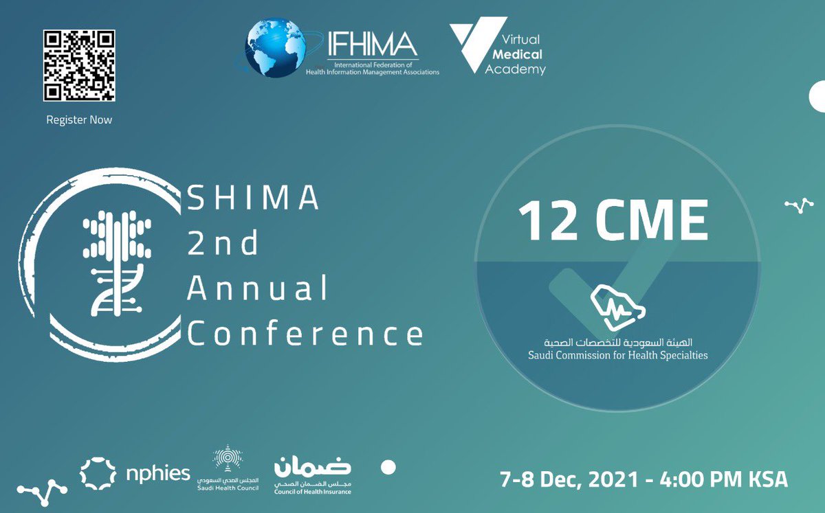 Saudi_HIMA's tweet image. يسرنا أن نعلن عن اعتماد ١٢ ساعة تعليم مستمر للمؤتمر الثاني للجمعية السعودية لإدارة المعلومات الصحية، سجل الآن! medicalacademy.org/portal/event/v…