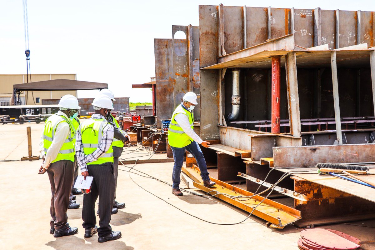 KenyaShipyards's tweet photo. DG National Security Industries Directorate, Maj Gen S Manambo today visited Kisumu Shipyard to inspect the ongoing construction of #MvUhuruII #Wagon #Ferry and civil and structural works at the Yard. He said that the activities being undertaken will boost the #Blue economy. https://t.co/Gr56OvR5Oq