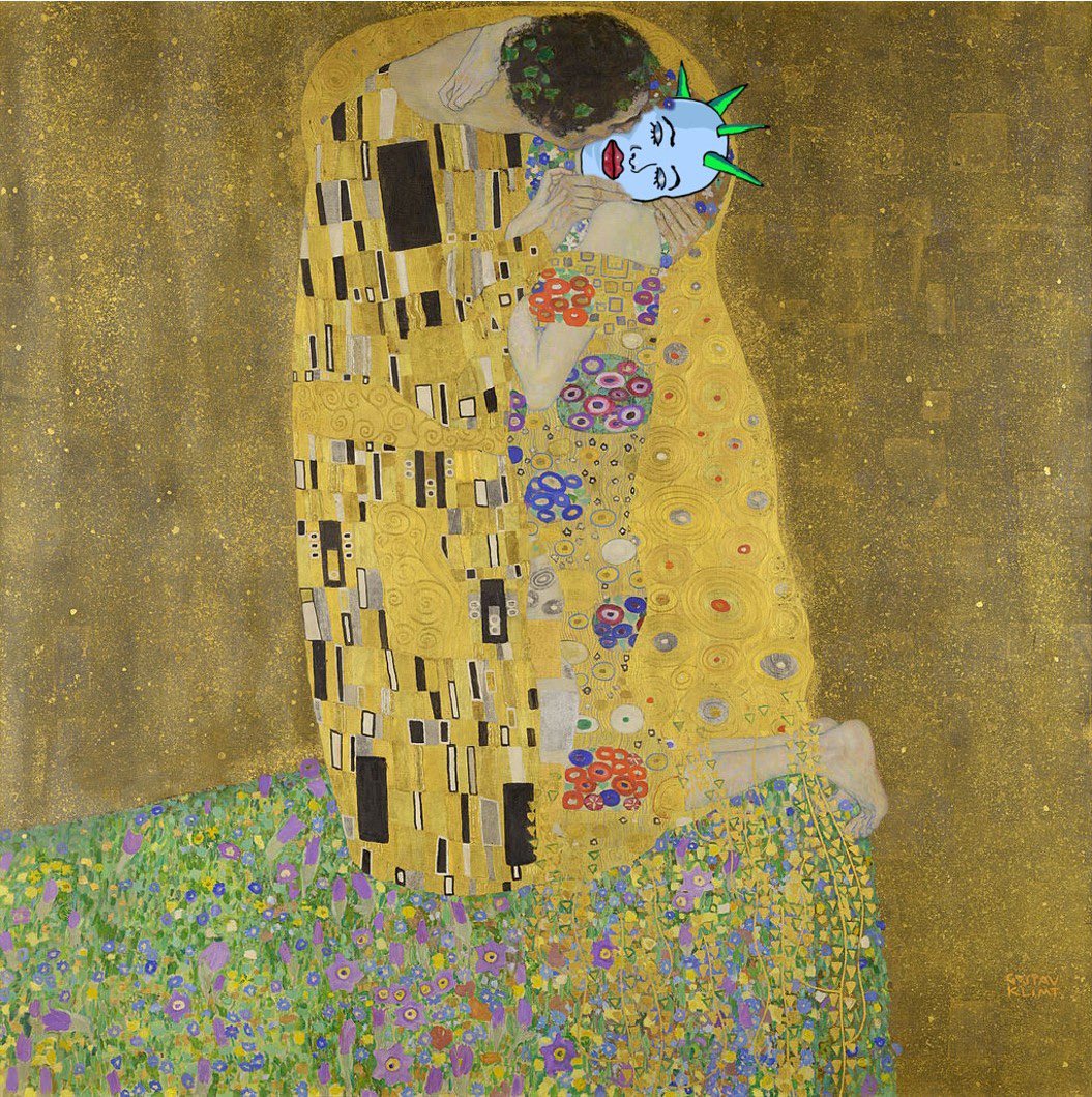 Caroni74164024's tweet photo. Punk up that Gustav, Kiss me like a Klimt 💋 #cryptomutts by @kennyschac - 3rd stop in art history ✌🏻 https://t.co/IgaS1SiyO4