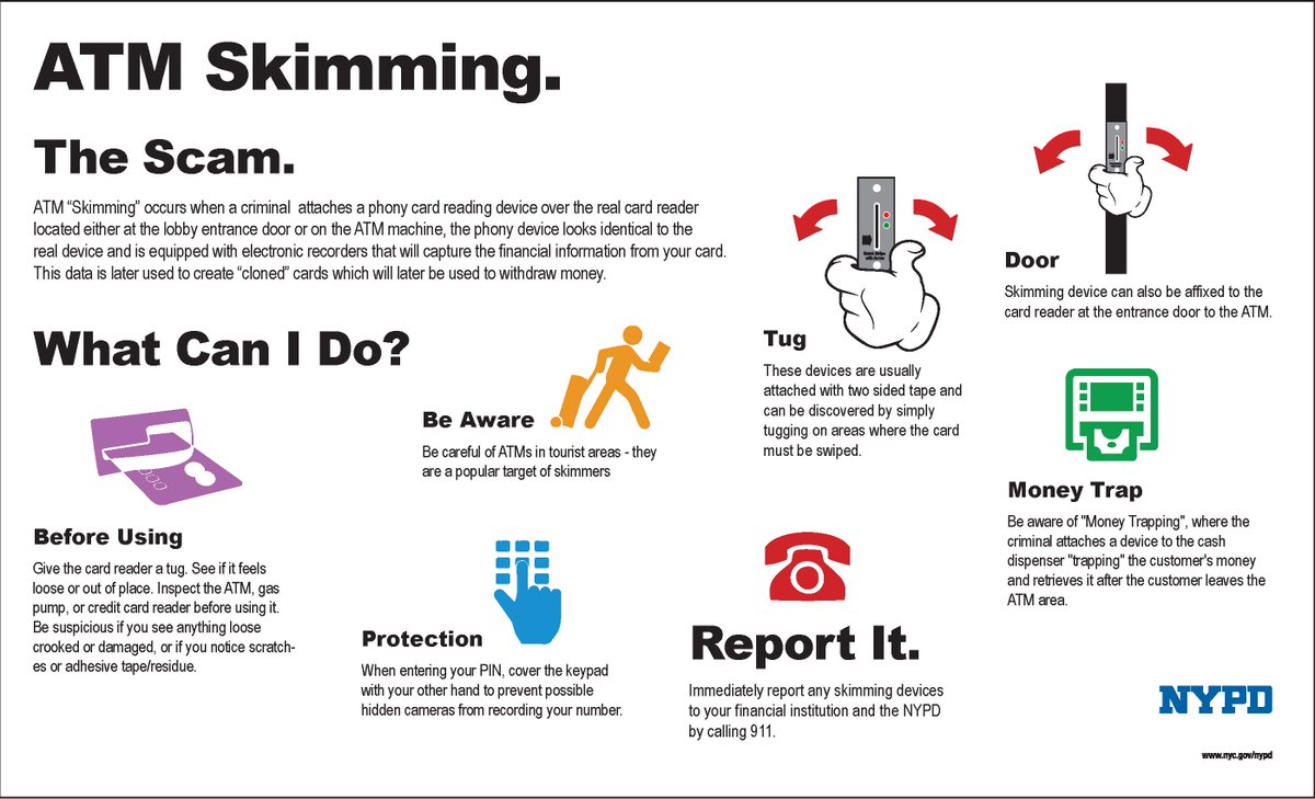 NYPD68Pct's tweet photo. Here are some tips to keep you safe from ATM Skimming.🏧 https://t.co/d8KK3hEx5b