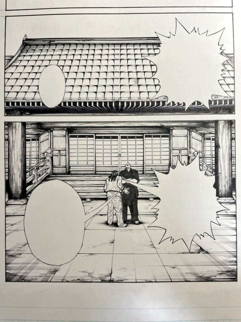 アシスタントの友達が描いてくれたお寺

2枚目で細かいタッチが入ってるんですけど

タッチが入るだけでだいぶ重みが違いますよね(・。・)僕はかけません

僕は真ん中のちっちゃいちっちゃいキャラを描きました(;゜゜) 