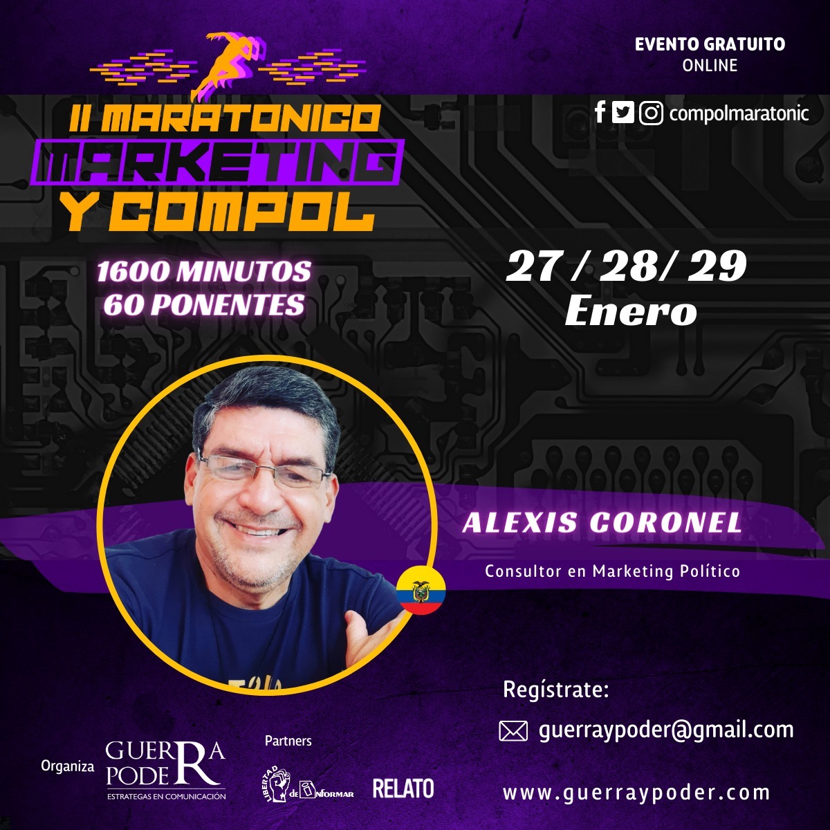 ajcoronelroche's tweet photo. 📣 II Maratónico #Marketing y #Compol
Evento gratuito online
👉🏼 60 ponentes, 1600 minutos
📌 Registro aquí:
https://t.co/MIsJLOZALL
📅 27, 28 y 29 Enero 2022
.
.
#maratonicomk #maratonicocompol https://t.co/8vg0zhozIO