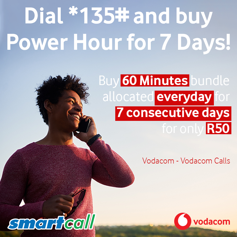 SmartcallVSP2's tweet photo. Smartcall offers weekly Vodacom Power Hour for only R50! Prepaid customers can purchase this offer by dialing *135#.
Talk more 4 Less with Smartcall. T&C’apply
#RechargeWithSmartload https://t.co/QB6b8NxKHy