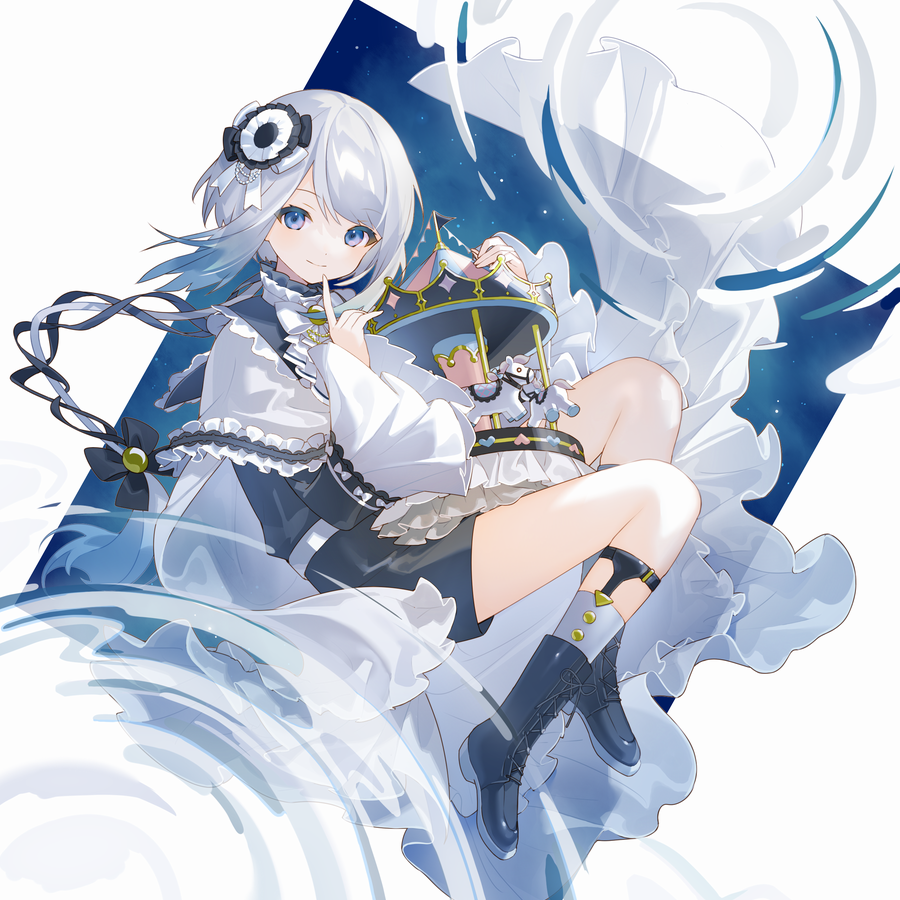 1girl solo blue eyes frills looking at viewer boots frilled sleeves  illustration images