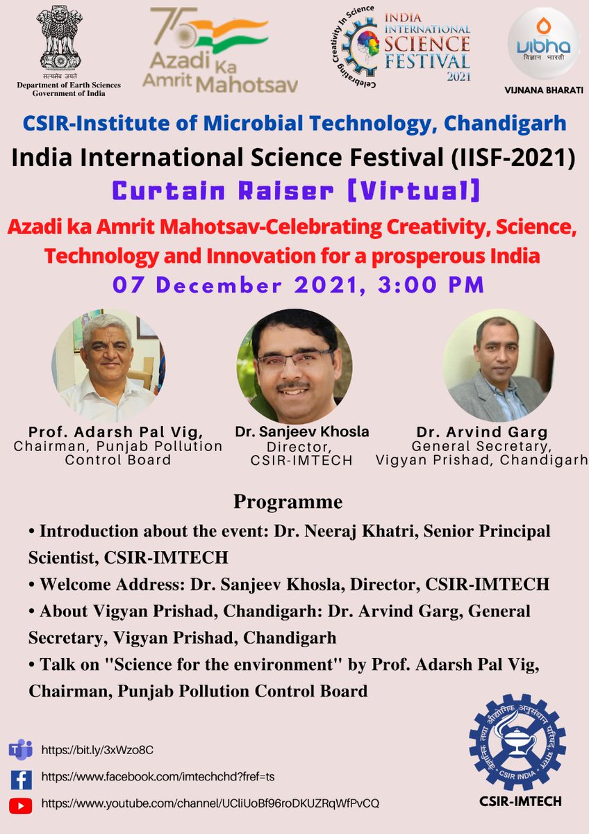 Congratulation <a href="/ChandigarhVibha/">Vibha_Chandigarh</a> and <a href="/CSIR_IMTECH/">CSIR-IMTech</a> for the second event from Chandigarh Prant regarding #IISF2021
<a href="/Vibha_India/">Vijnana Bharati</a> <a href="/haryana_vibha/">Vigyan Bharati, Haryana 🇮🇳</a> <a href="/jayantss66/">Jayant Sahasrabudhe</a> <a href="/IndiaDST/">DSTIndia</a> <a href="/CSIR_IND/">CSIR, India</a> 
We are obliged to all the dignitaries
#CurtainRaiserIISF
<a href="/vibhaawadh/">Vigyan Bharti Uttar Pradesh</a> <a href="/vibha_telangana/">VignanaTelangana</a> <a href="/RSSorg/">RSS</a>