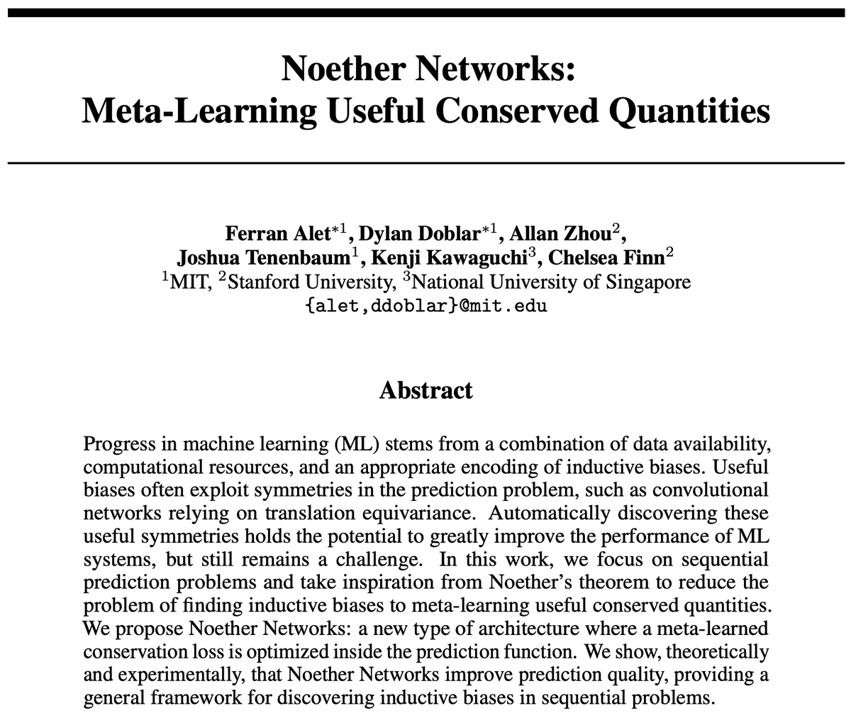 chelseabfinn's tweet photo. Can NNs learn and enforce symmetries on their predictions?

Inspired by Noether’s Thm, we do so by learning quantities that should be conserved.

This method can recover known conservation laws in scientific data &amp; can be applied to raw video data.

Paper: https://t.co/0RIeggSmsW https://t.co/mKgAwBkQ2Y