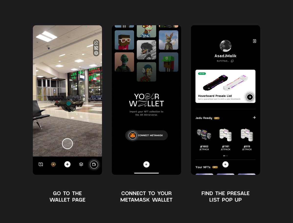 Jadu_AR's tweet image. Tomorrow we launch a new way to join the Hoverboard Presale List in AR. For this you don't need an eligible avatar and it's not a raffle. First come first serve. All you need is the Jadu Beta App.

Info coming on Discord to get a head start: discord.gg/jadu