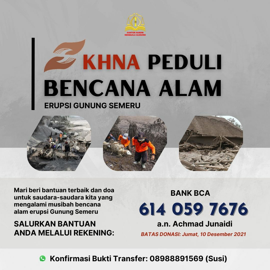 ach_junaidi_sh's tweet photo. KHNA PEDULI BENCANA ALAM ERUPSI GUNUNG SEMERU

Mari bersama-sama bantu warga korban Erupsi Gunung Semeru bersama KHNA Peduli.
Salurkan donasi Anda melalui rekening Bank BCA: 
*6140597676*
An. Achmad Junaidi https://t.co/qcpByDM37T