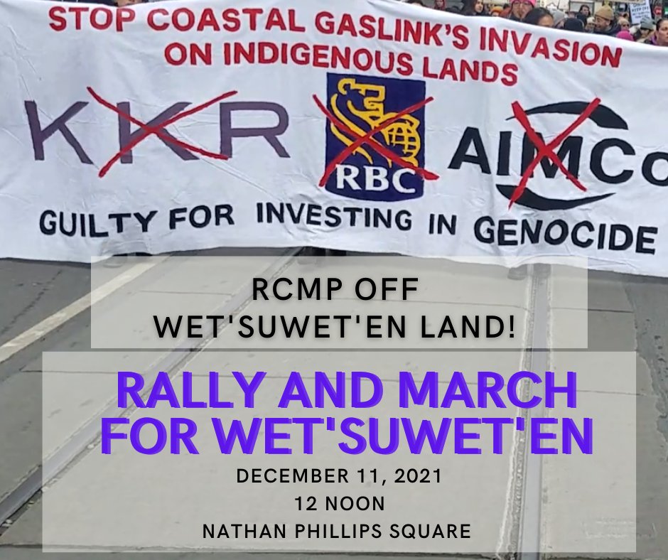 RisingTideTor's tweet photo. End the Invasion: CGL off Wet'suwet'en Territory

This Saturday, December 11th at 12 noon!
Where: Meet at Nathan Phillips Square prepared to walk, chant, and make some noise!  

#WetsuwetenStrong #AllOutForWedzinKwa #LandBack https://t.co/WrDxg02oVJ