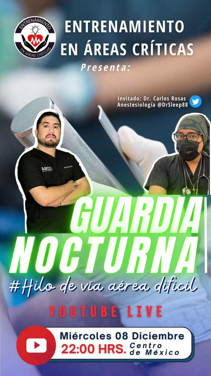 DrSleep88's tweet photo. Estoy muy emocionado de comunicarles que voy a estar con uno de los maestros más grandes de las Áreas críticas el Dr @ederzamarron  platicando en su podcast de YouTube acerca VÍA AÉREA DIFÍCIL a raíz de una serie de hilos que hicimos en Twitter 
Los esperamos, miércoles 22:00 🤩 https://t.co/4lUppfnNDm