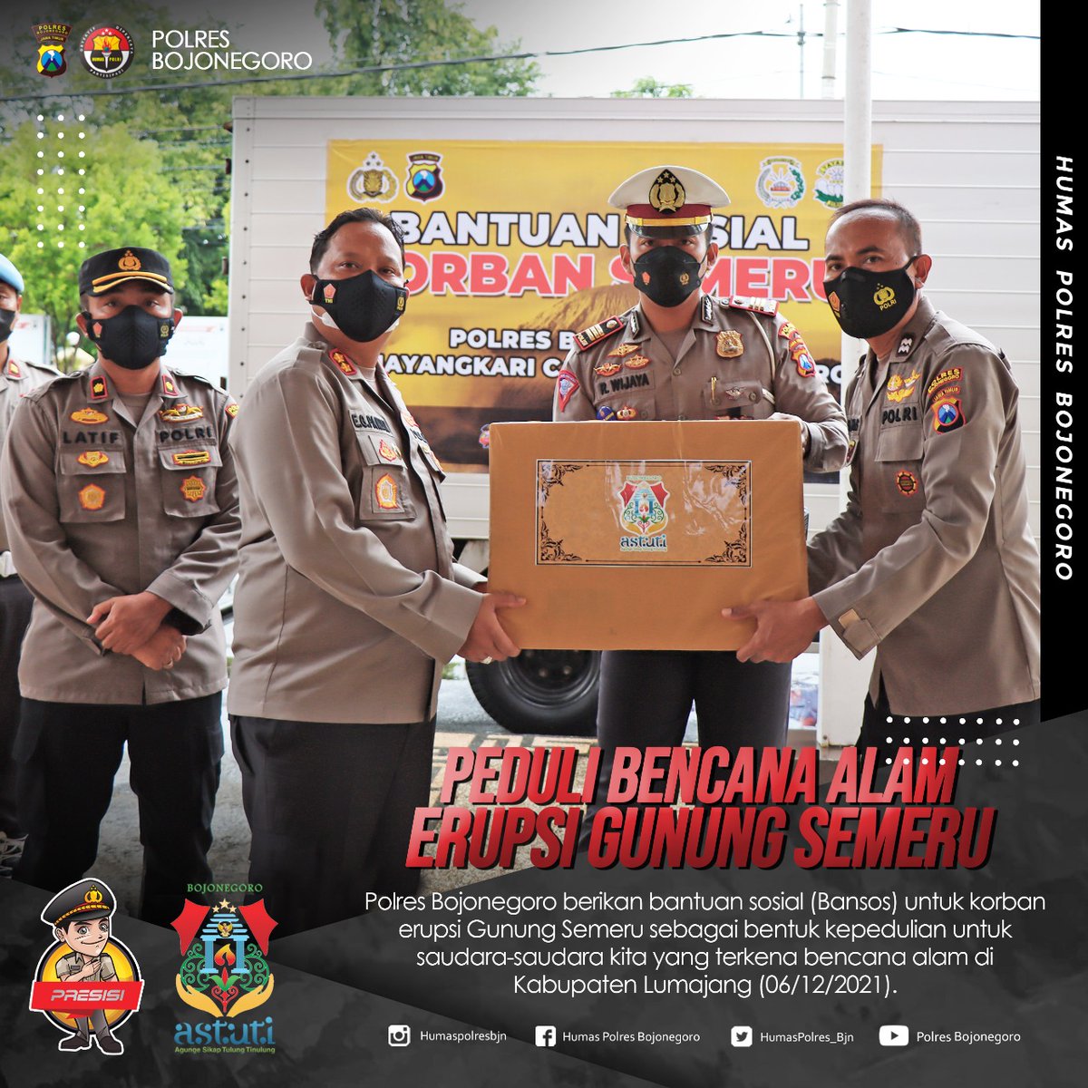 PIDM_Bojonegoro's tweet photo. Polres Bojonegoro berikan bantuan sosial kepada korban erupsi Gunung Semeru
#SaveSemeru https://t.co/kHwGtJN6t8