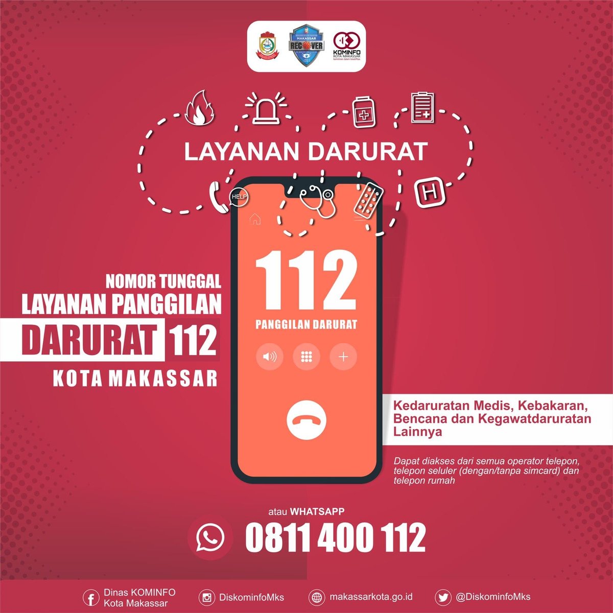 Untuk segala layanan darurat, ingat selalu untuk menghubungi 112 (bebas pulsa &amp; siaga 24/7) atau WA 0811400112. *Temasuk jika ada pohon tumbang &amp; informasi pengungsian sementara