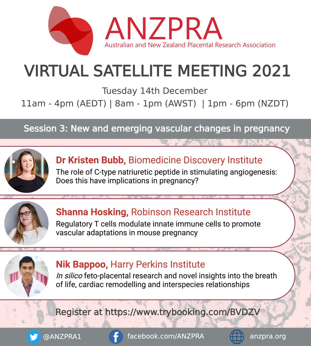 ANZPRA (@anzpra1) on Twitter photo The ANZPRA satellite is just 7 days away! Join us to hear about 'New and emerging vascular changes in pregnancy' in Session 3, featuring <a href="/kristenbubb/">Dr Kristen Bubb</a>, Shanna Hosking and @nik_vasclab!! 🩸🧫🔬Registration is FREE: trybooking.com/BVDZV (Session 2 line up + our keynote to come..) The ANZPRA satellite is just 7 days away! Join us to hear about 'New and emerging vascular changes in pregnancy' in Session 3, featuring <a href="/kristenbubb/">Dr Kristen Bubb</a>, Shanna Hosking and @nik_vasclab!! 🩸🧫🔬Registration is FREE: trybooking.com/BVDZV (Session 2 line up + our keynote to come..)