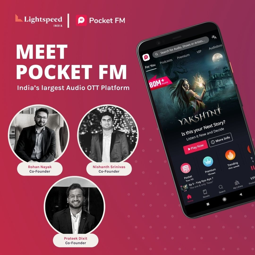 LightspeedIndia's tweet photo. We’re thrilled to continue our support for the @PocketFMIndia team as they bring a wider range of audio content to their 40M+ users!🗣️📻 We’ve seen the app grow to become India’s Largest Audio OTT Platform, with over 100,000 hours of exclusive audio programming! https://t.co/5I42RFWQw3