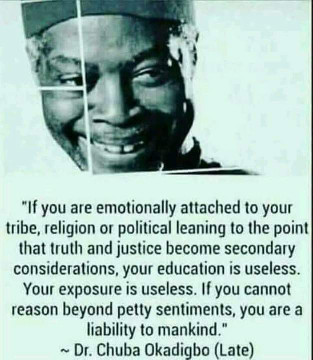 e_murangwa's tweet photo. #WiseWordsOfWisdom: “If you are emotionally attached to your tribe, religion or political leaning to the point that truth and justice become secondary considerations, your education is useless. If you cannot reason beyond your petty sentiments, you are a liability to mankind.” https://t.co/a4czzoAdeW