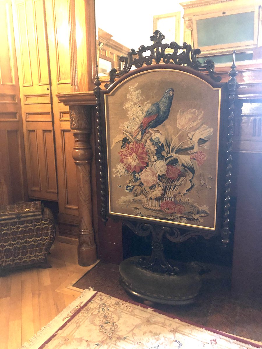 Lougheedhouse's tweet image. What's your favourite room in our House?
The Senator's Study is uniquely impressive because so much artisan craftwork is in a small space (do you agree?). Now moreso with this 1900s embroidered fire screen from Scotland, donated by Beth Beausoleil. 
Thank you, Beth.
#firescreen