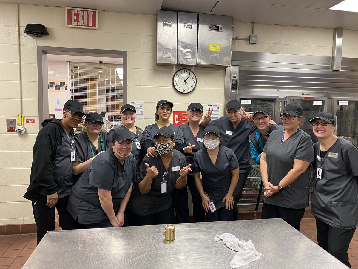 Some of the hardworking food service staff at Avon High School rocking their new hats!