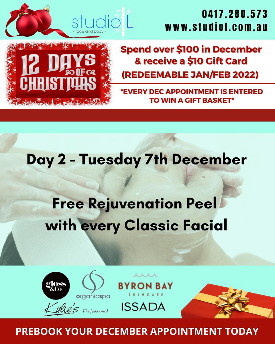 StudioLfaceandb's tweet photo. 🎄 24-HOURS CHRISTMAS DEALS🎄
🎁Tues Dec 7 - Free Rejuvenation Peel with every Classic Facial💆‍♀️
BOOK YOUR APPOINTMENT NOW:
https://t.co/TIlxquxl9z

#organicspa #facialtreatment #facials #rejuvenation #skincare #nsw #goldcoast #goldcoastau https://t.co/NipRyOuWNW