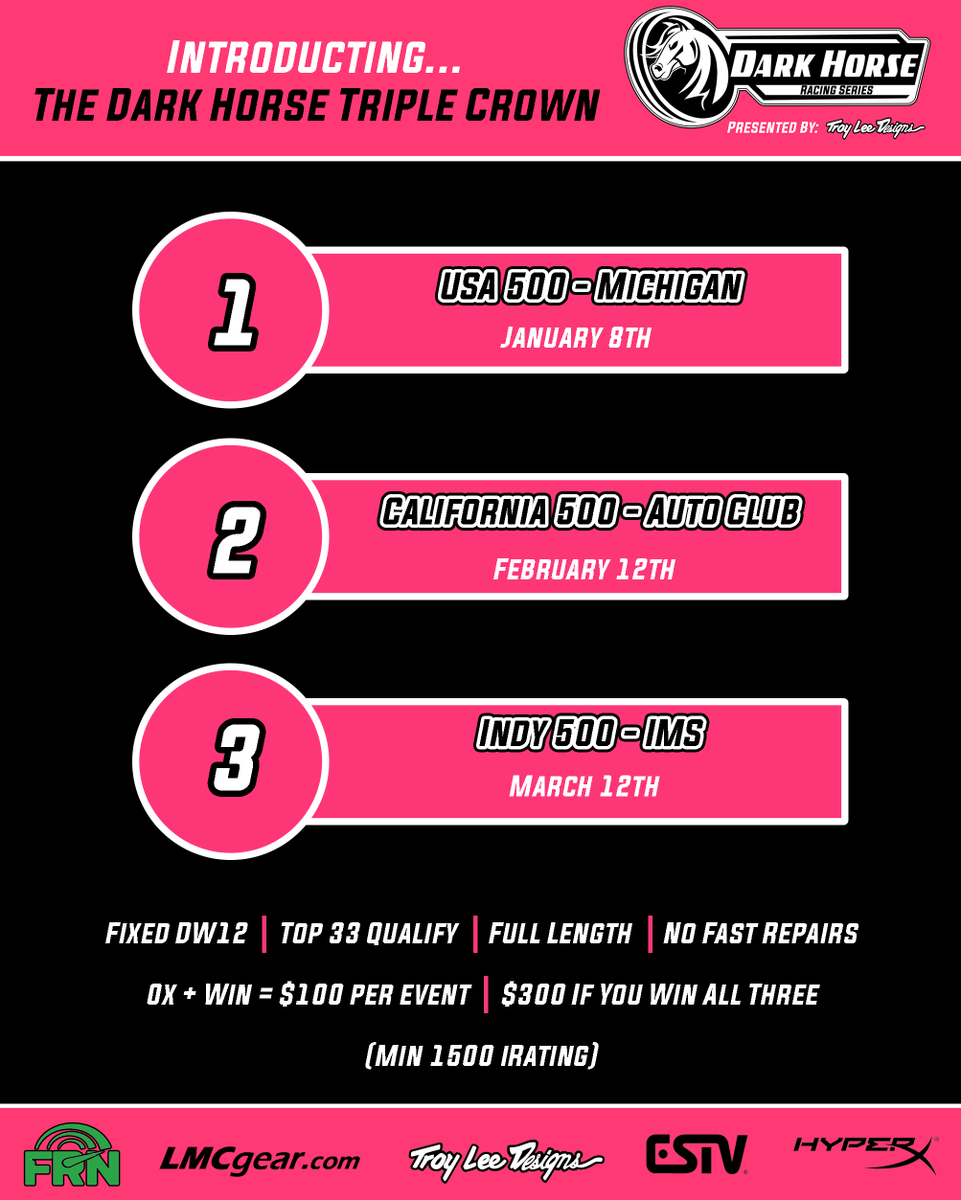 DHRacingSeries's tweet photo. UPDATE - Some changes have been made to The Dark Horse Triple Crown, see new dates in the graphic below. https://t.co/8Uv3rfw7fI