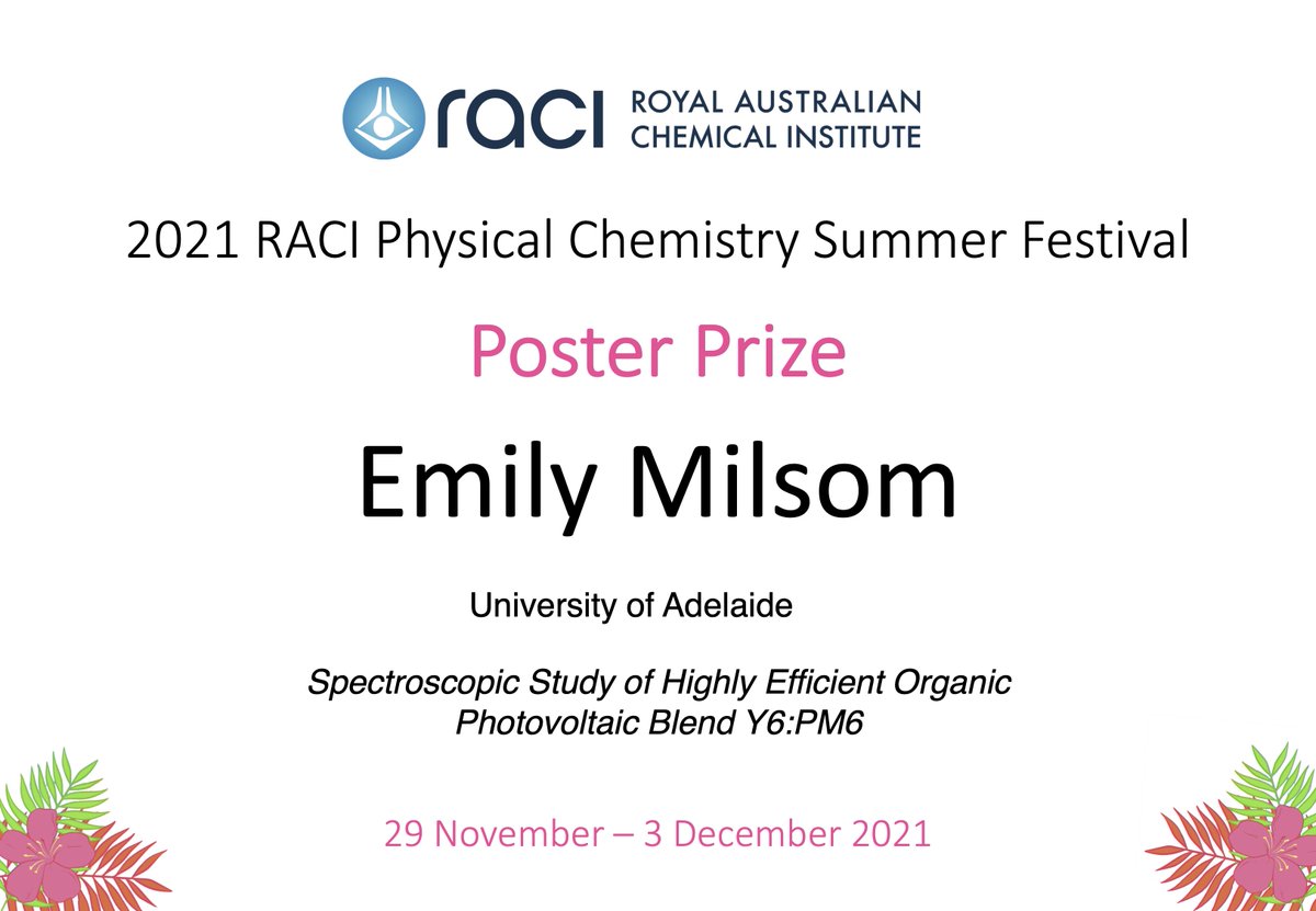 The winner of the poster prize was Emily Milsom from @UniofAdelaide 🏅 @AdelaideChem