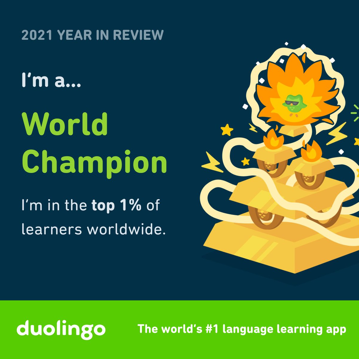 saliudev's tweet photo. #onlinelearning Despite all the chaos during covid, I’m a World Champion! What’s your Duolingo learner style? #Duolingo365 https://t.co/aknAU4IFXV