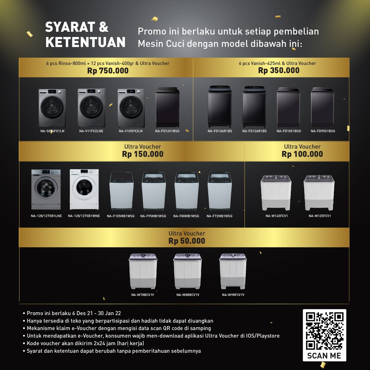 IDPanasonic's tweet image. Ada e-Voucher senilai maksimal Rp 750.000, juga hadiah special tambahan lainnya di #YearEndPromoPanasonicHome untuk pembelian mesin cuci #TwinTub #TopLoading #FrontLoading 

Have #ABetterLifeABetterWorld with #IDPanasonic #EasierEveryday #BersihnyaSehat #PromoMesinCuci #Promo2022