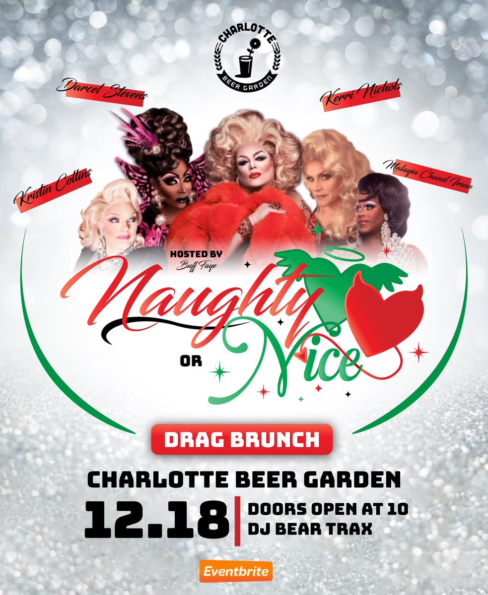 _CLTBeerGarden's tweet photo. Have you been good this year?! Because we plan on being Naughty ! Buff Faye and the queens are back for Holiday Brunch to remember ! 

Specialty Holiday Cocktails, Shots, and Beer. 

DONT FORGET THE MIMOSAS! 

https://t.co/4VgfYyS7NJ https://t.co/VfHyEcoMb5