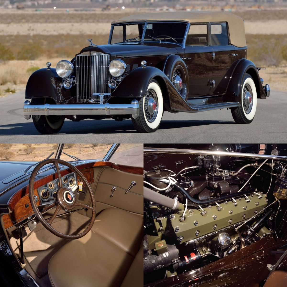 LVGarage702's tweet photo. 1934 PACKARD 1108 TWELVE DIETRICH INDIVIDUAL CUSTOM CONVERTIBLESEDAN #MecumGallery #Mecum #MecumAuctions #WhereTheCarsAre #classiccar #classiccars #luxury #elegance #drivetastefully #oldtimer #cars #carvintage #vintagecar #vintagecars https://t.co/P6bGlG6Qd0