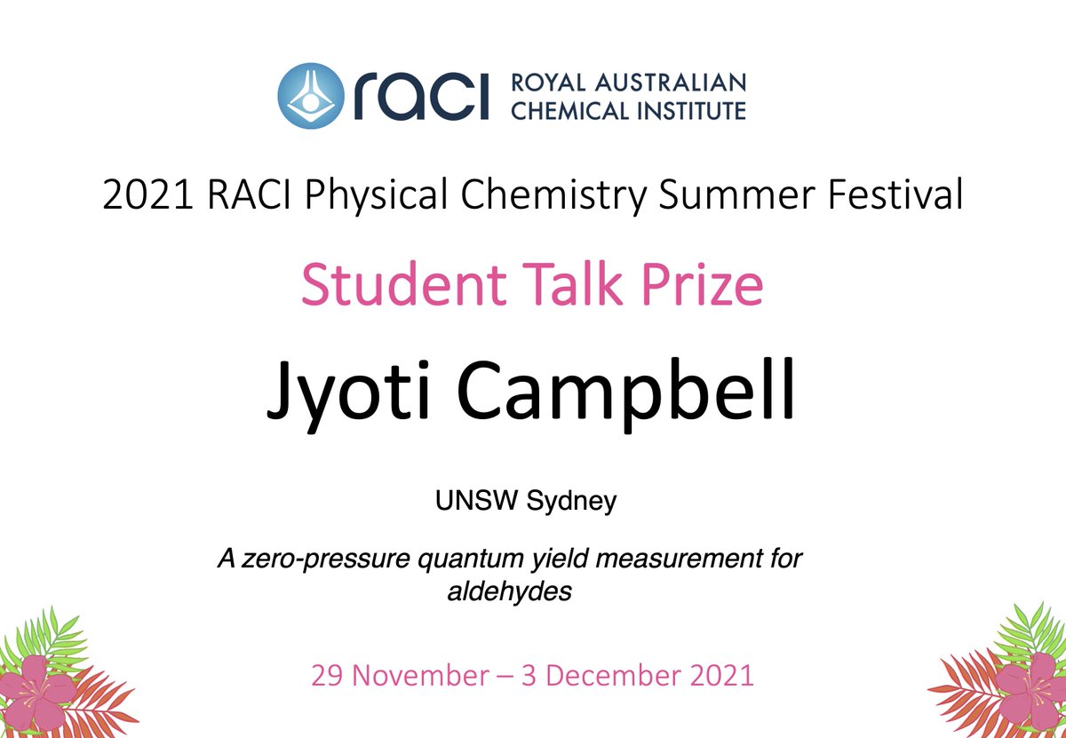RACI Phys Chem (@raci_physchem) on Twitter photo The second winner of a student talk prize was Jyoti Campbell from <a href="/UNSWScience/">UNSW Science</a> 🏆 <a href="/HansenGroupUNSW/">Hansen Group UNSW</a> <a href="/KableGroup_UNSW/">Kable Group</a> The second winner of a student talk prize was Jyoti Campbell from <a href="/UNSWScience/">UNSW Science</a> 🏆 <a href="/HansenGroupUNSW/">Hansen Group UNSW</a> <a href="/KableGroup_UNSW/">Kable Group</a>
