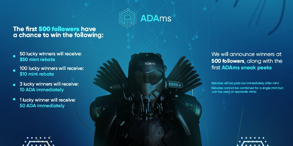 ADAmbotzNFT's tweet photo. 📢CALLING ALL ADAMS 10-78 NEED ASSISTANCE
Please REPORT. We are raising a shill army on Twitter and we want YOU!

To Enter for some free ADA &amp; rebates:
- Retweet this post
- Follow us: @nftADAms
- Tag 3 of your friends

The winner will be announced in our discord!
ADAm Over &amp; Out https://t.co/U1ui0c1Kzu