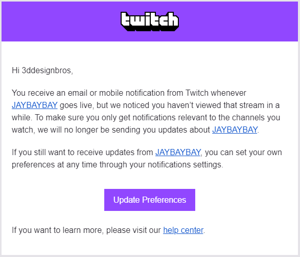 KTFerickson's tweet photo. Nice to know @Twitch is actively turning off notifications for its streamers.  If the day comes when I stream again it's not going to be Twitch.  Sorry, @JAYBAYBAY  I'll turn it back on. https://t.co/q4gAEQX5fv