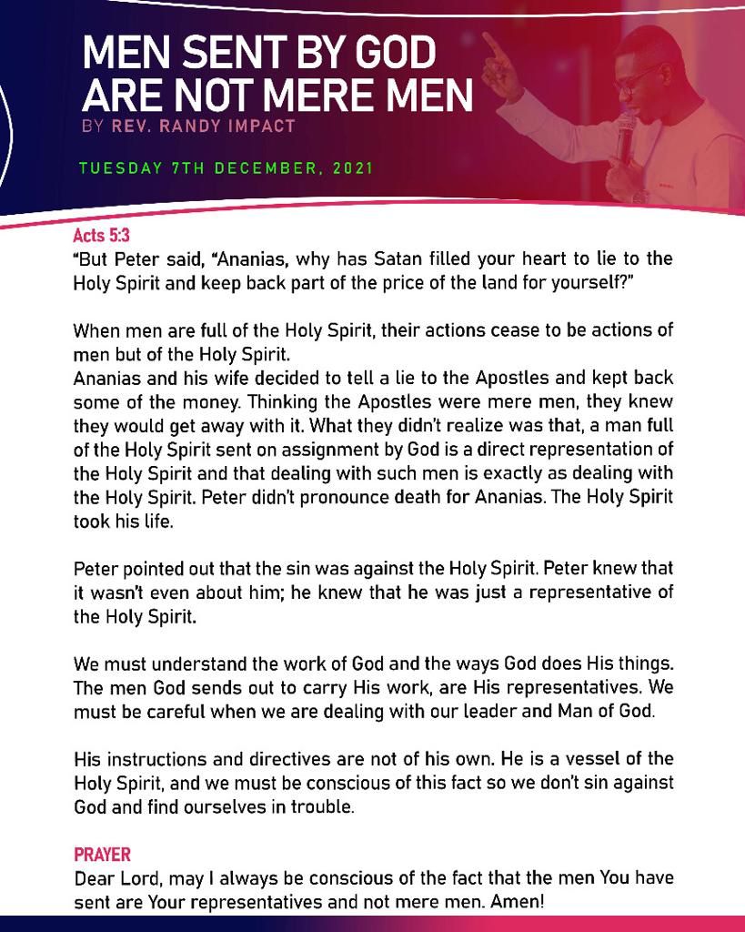 RandyImpact's tweet photo. We must understand the work of God and the way God does His things. The men God sends out to carry out His work, are His representatives. We must be careful when we are dealing with our leader and Man of God.
#DailyDevotional 
#dailydevo 
#MensentbyGod https://t.co/LLlOwTnTOV