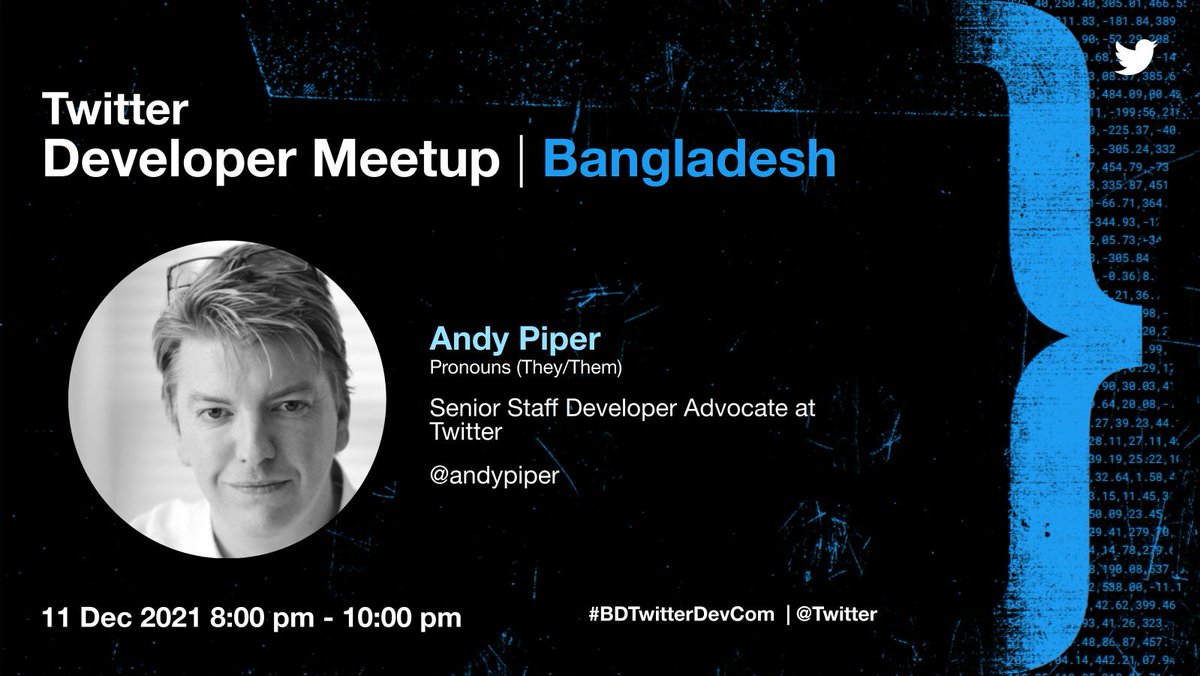 sunnat629's tweet photo. TWITTER API V2 LAUNCHING ONLINE EVENT IN BD
Speaker 1: @andypiper
Registration Link: https://t.co/bgkX2jd1R7
@TwitterDev #community #twitterDev #twitterApi #BDTwitterDevCom
Join us: @BDTDevCom https://t.co/QN5xaTrujM