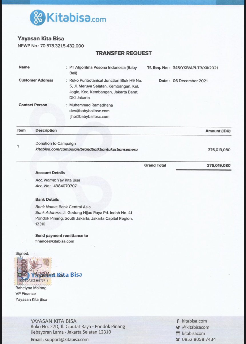 BabyBaliBSC's tweet photo. As promised, Baby Bali has made a donation of $25.900 / Rp. 376.019.080 via @kitabisacom https://t.co/kjWvroBhTk
Thank you big family #BabyBaliArmy You are still the best one 🇮🇩
Show the world that our community is big and strong 🥶 https://t.co/fUpYuVqvA5