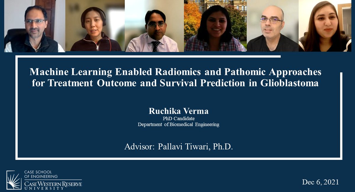 Pallavi_Tiwari's tweet photo. Outstanding thesis defense presentation by #Briclab's PhD student @Ruchika__Verma on her work on radiomic and pathomic approaches for treatment and survival prediction in GBM. Her work has led to multiple papers (few under review) and presentations over the last 4 years. Kudos! https://t.co/Le4UgLbVBw