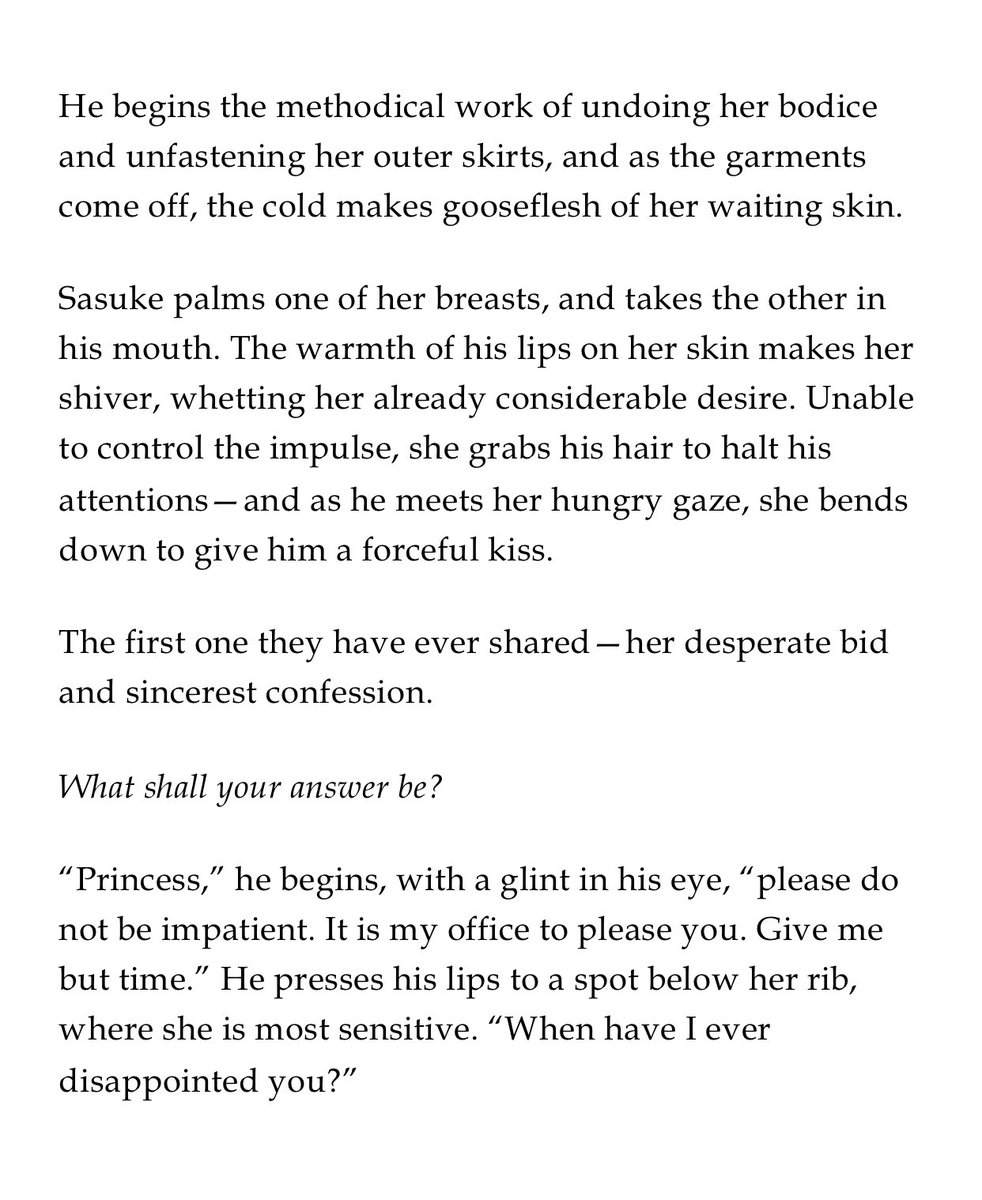 AdelineVW7's tweet photo. Even shamed and dispossessed, Uchiha Sasuke carries himself like a prince.

[Royalty AU]

cw: slight nsfw

#sssnippetaday
#sasusaku https://t.co/fVQ180e85a