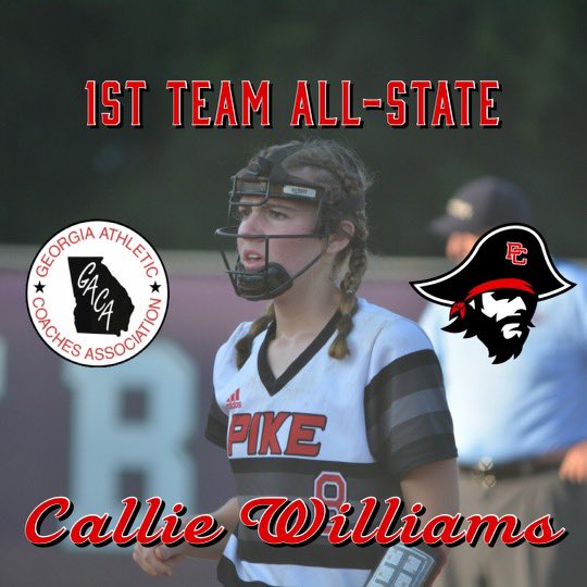 Pike County HS Softball (@cosoftball) on Twitter photo <a href="/CallieWil08/">Callie Williams</a> what a year! Winner of PCHS Silver Slugger Award and Quality-at-Bats Award. 1st Team All-Region, <a href="/GACASoftball/">GACA Softball</a> 1st Team All-State Team, and selected to play in the <a href="/GACASoftball/">GACA Softball</a> Jr. All-Star game this summer! <a href="/CallieWil08/">Callie Williams</a> what a year! Winner of PCHS Silver Slugger Award and Quality-at-Bats Award. 1st Team All-Region, <a href="/GACASoftball/">GACA Softball</a> 1st Team All-State Team, and selected to play in the <a href="/GACASoftball/">GACA Softball</a> Jr. All-Star game this summer!